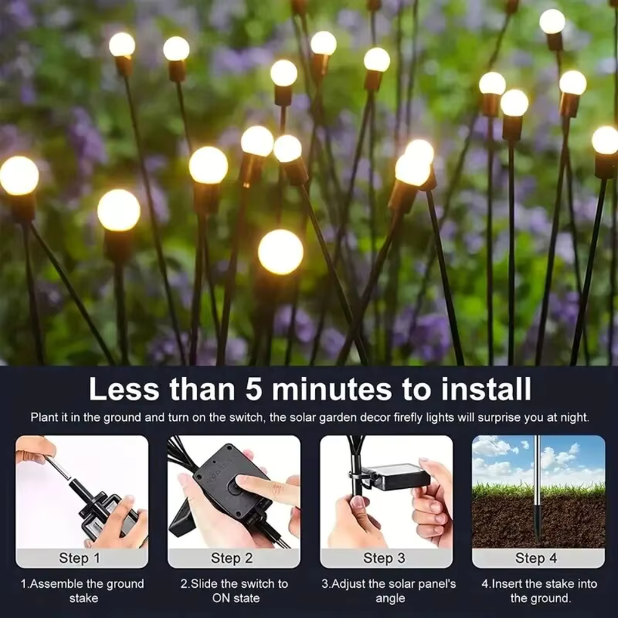 Elegant Solar Firefly Garden Lights | Waterproof Outdoor Lighting with 120 Lumens for Stunning Gardens or Patios