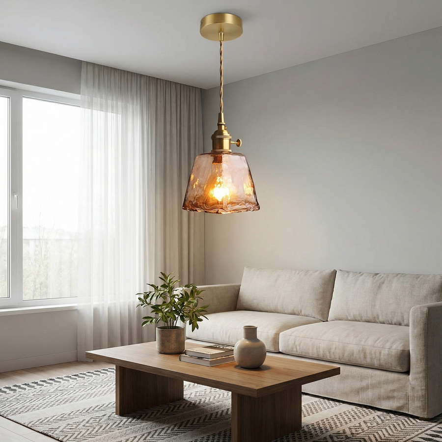 Vintage Amber Glass Pendant Light – Textured Shade