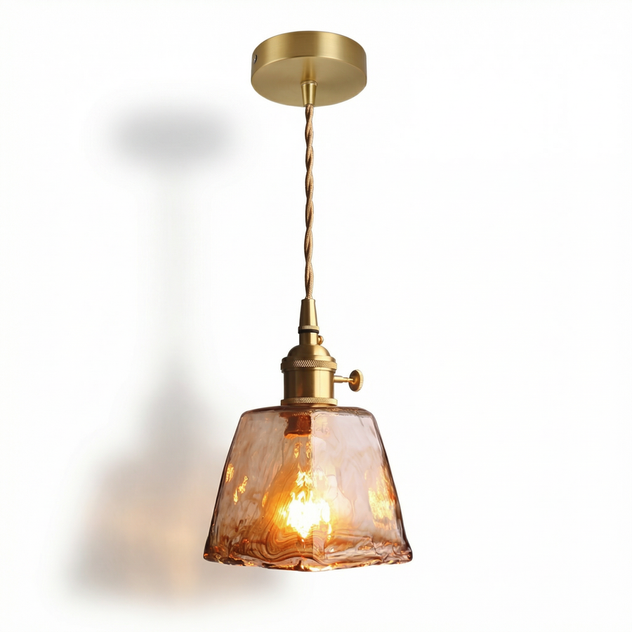 Vintage Amber Glass Pendant Light – Textured Shade