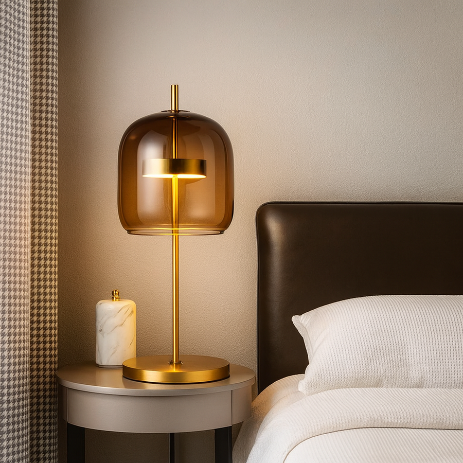 Stained Glass Table Lamp - Gold Iron Base Modern