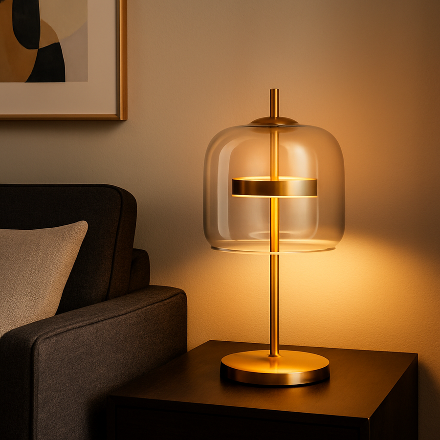 Stained Glass Table Lamp - Gold Iron Base Modern