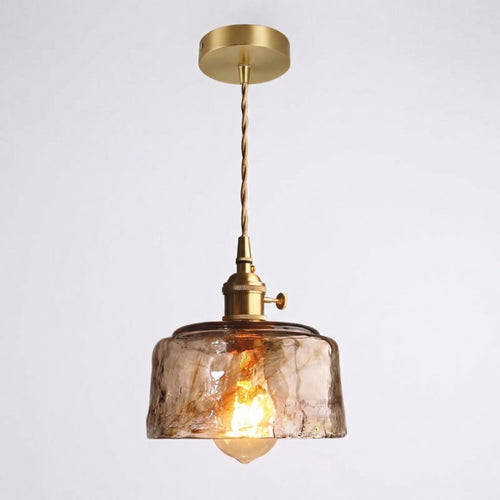 Vintage Amber Glass Pendant Light – Textured Dome Shade
