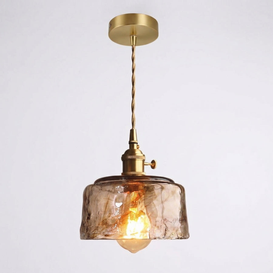 Vintage Amber Glass Pendant Light – Textured Dome Shade