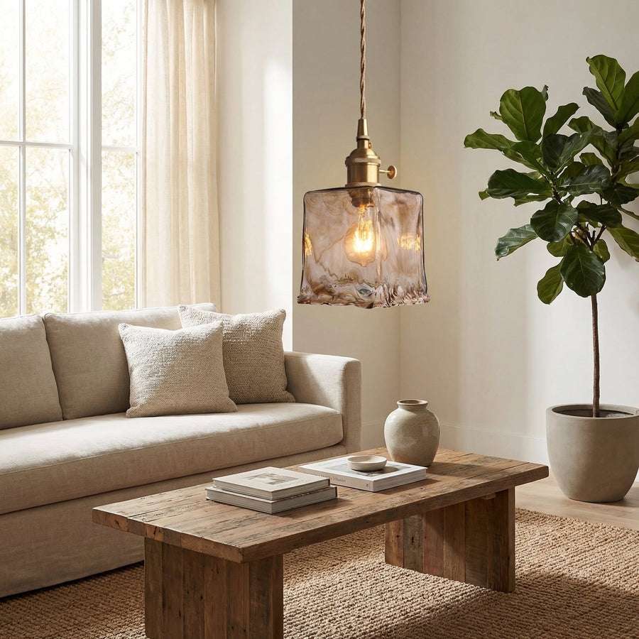 Vintage Amber Marble Glass Pendant Light – Brass E27