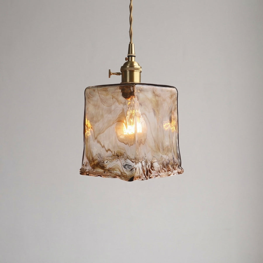 Vintage Amber Marble Glass Pendant Light – Brass E27