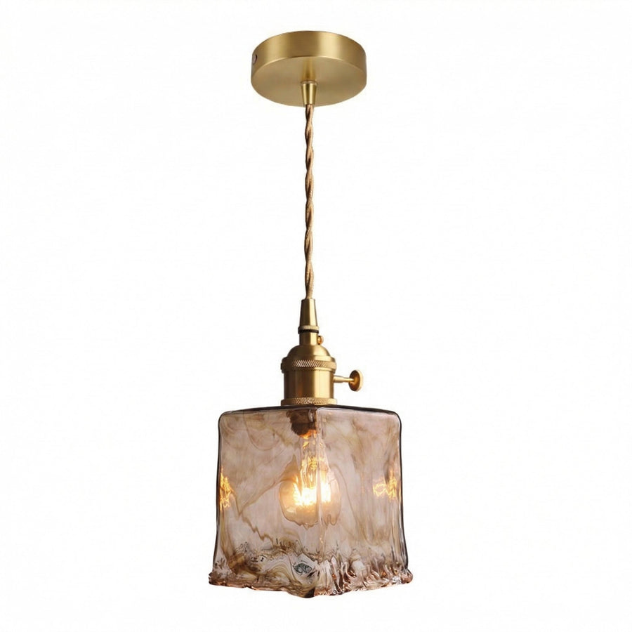 Vintage Amber Marble Glass Pendant Light – Brass E27