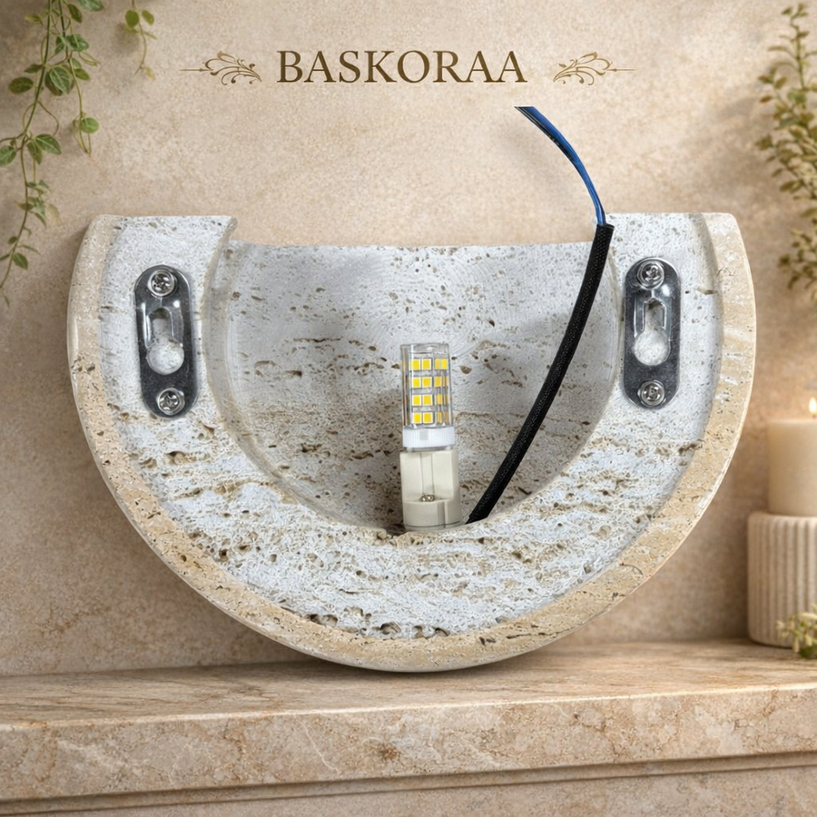 Travertine Wall Light - Hand-Finished Natural Stone Sconce