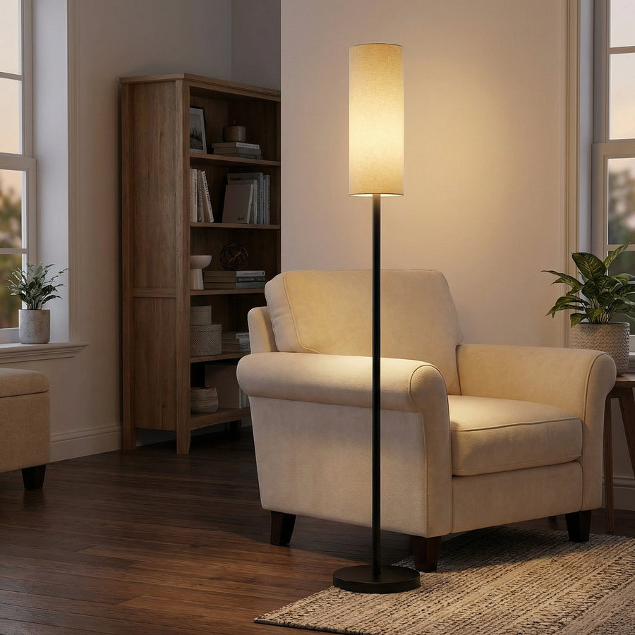 Modern Floor Lamp – Linen-Style Shade, 12W Dimmable LED