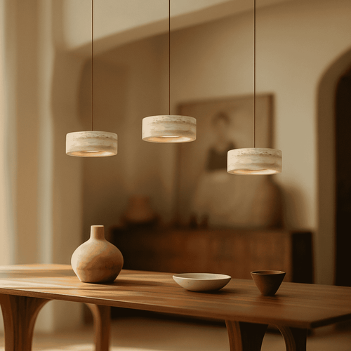 Travertine LED Pendant Light Dimmable - Hand-Finished Natural Stone