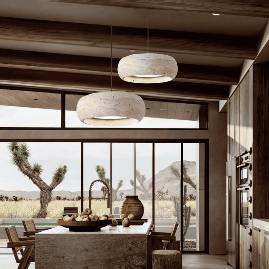 Travertine LED Pendant Light Dimmable - Hand-Finished Natural Stone