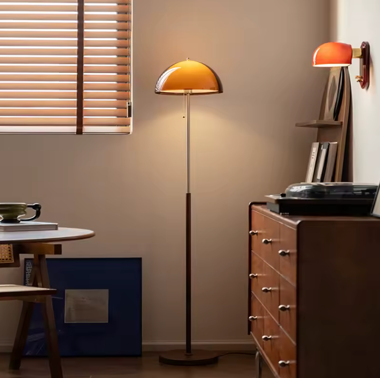 Modern Floor Lamp - Retro Amber Acrylic Dome
