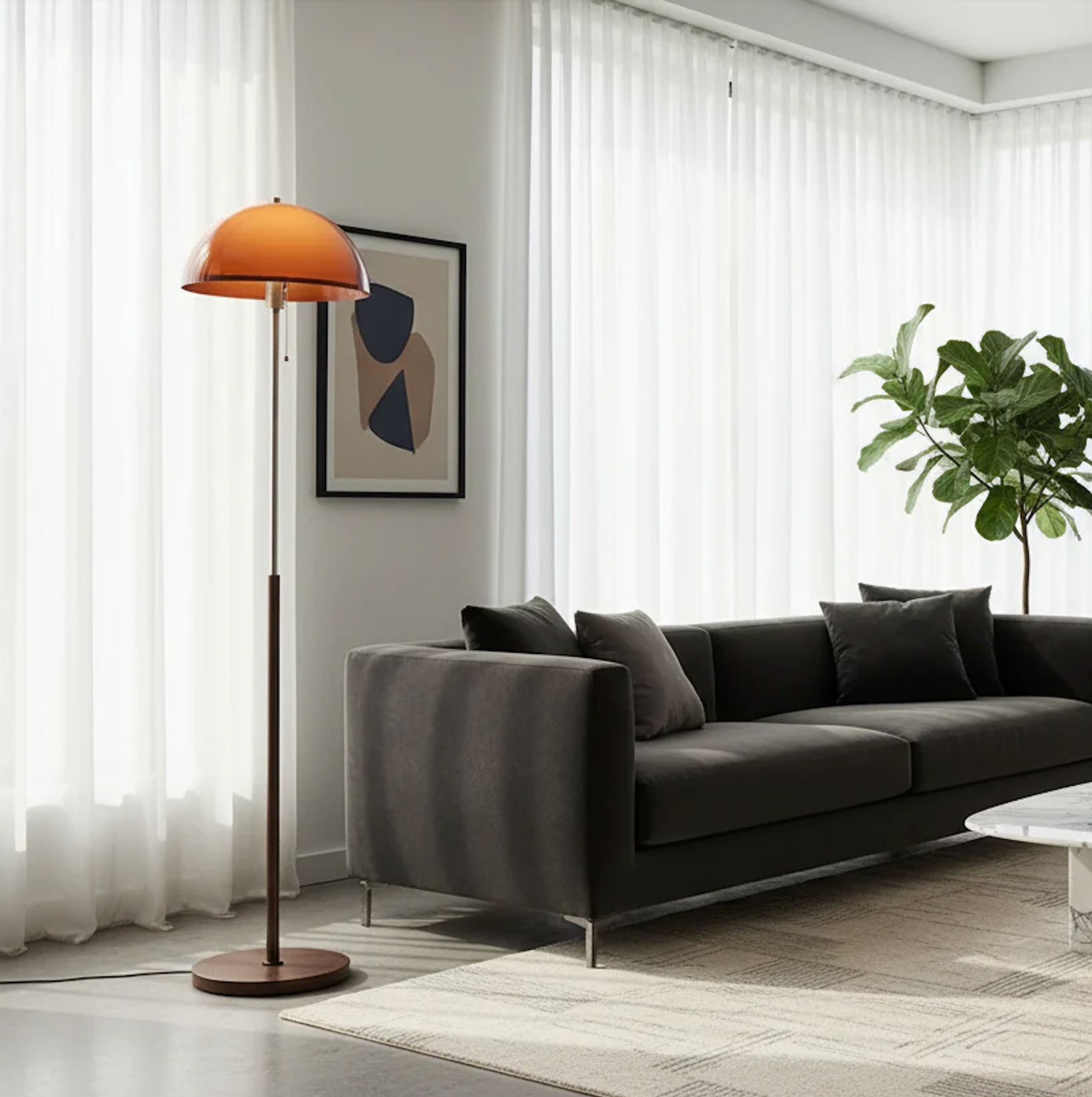 Modern Floor Lamp - Retro Amber Acrylic Dome