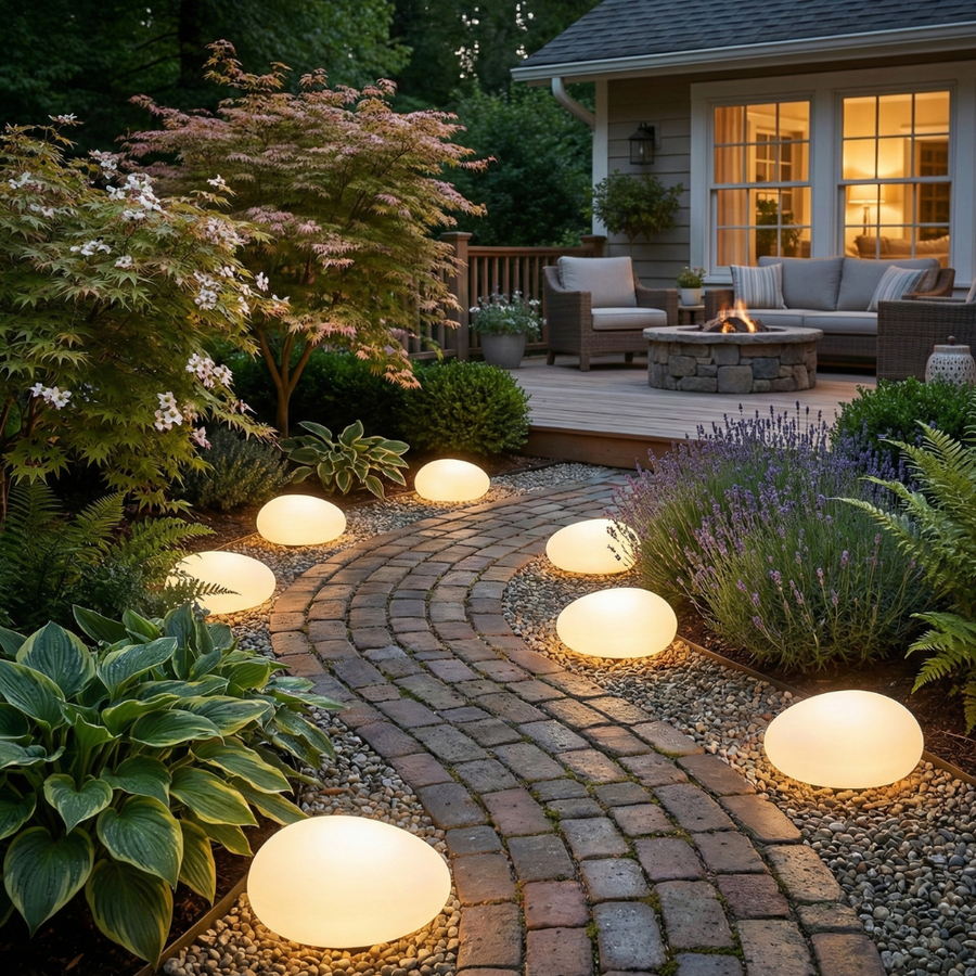 LunaStone | Solar Outdoor Pebble Stone Light, Waterproof LED Pathway Light for Garden