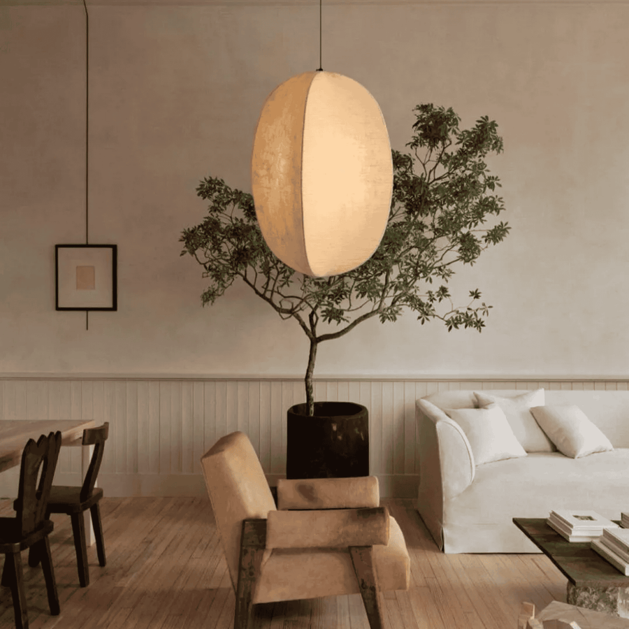 Linen Lantern Pendant Light Modern - Hanging Fixture
