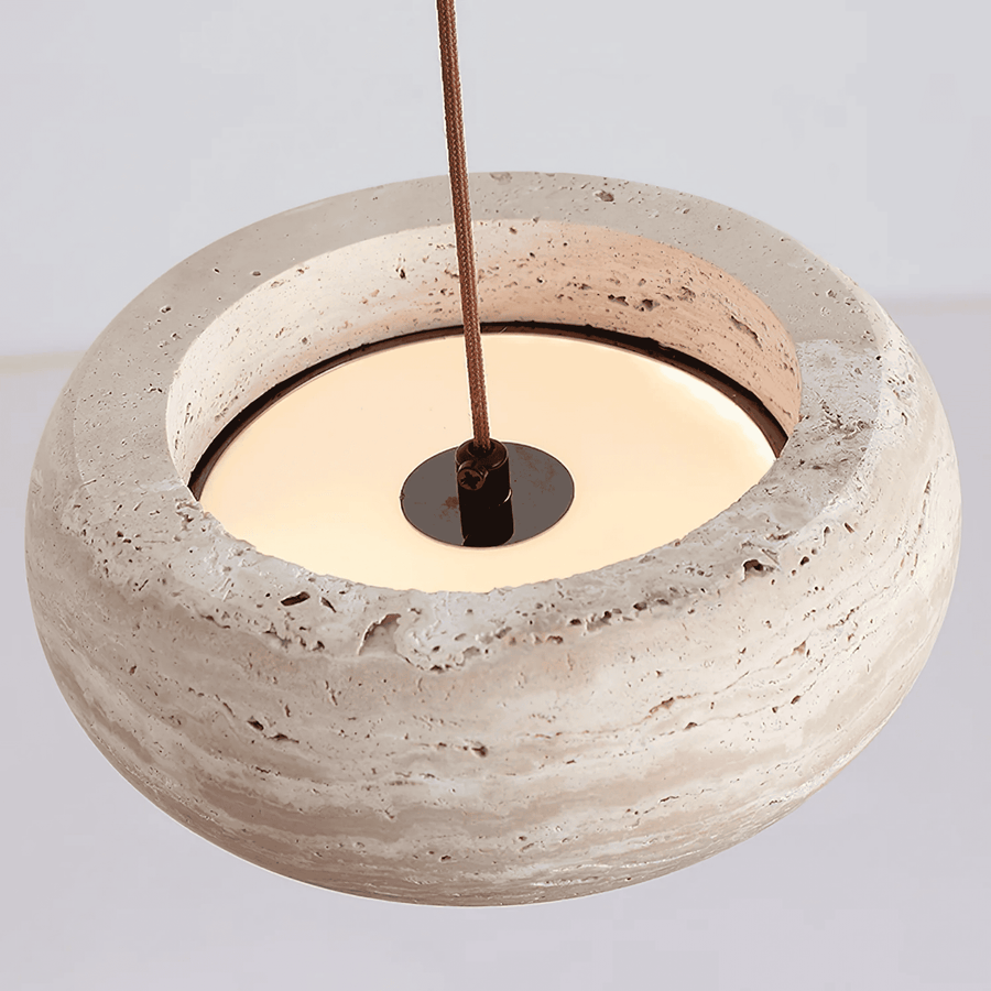 Travertine LED Pendant Light Dimmable - Hand-Finished Natural Stone