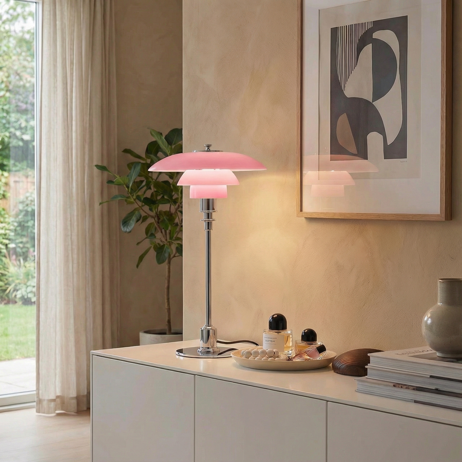 Scandinavian Glass Table Lamp – Layered Nordic Shade