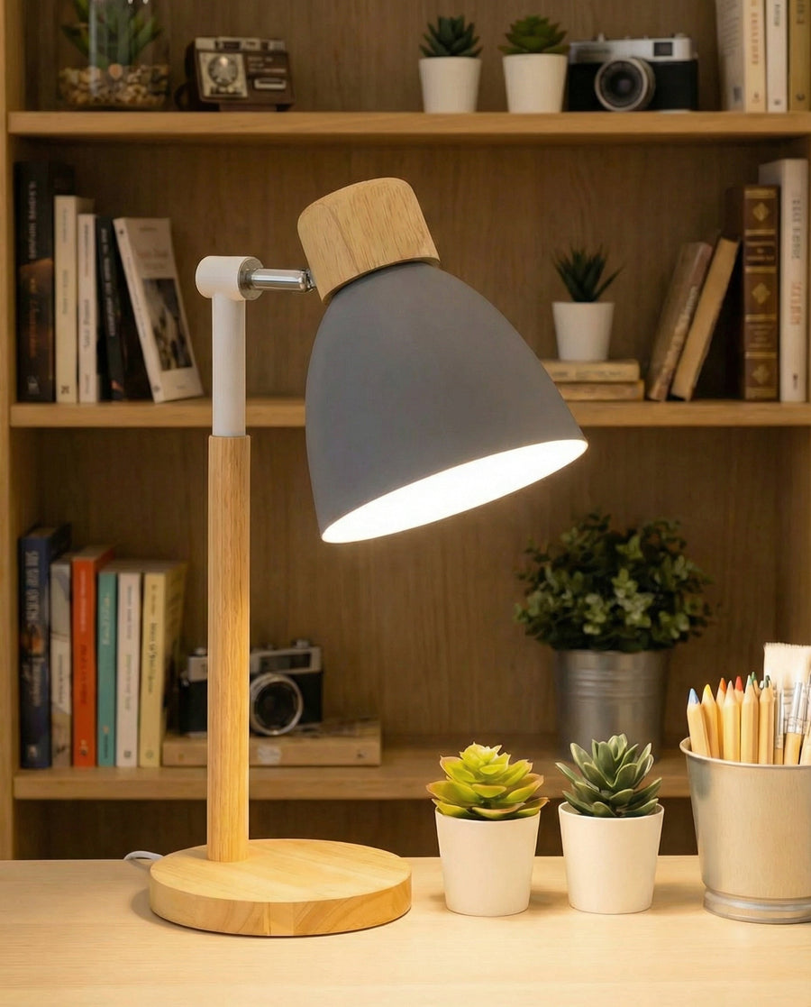 Nordic Wooden Table Lamp – Colourful Metal Shade