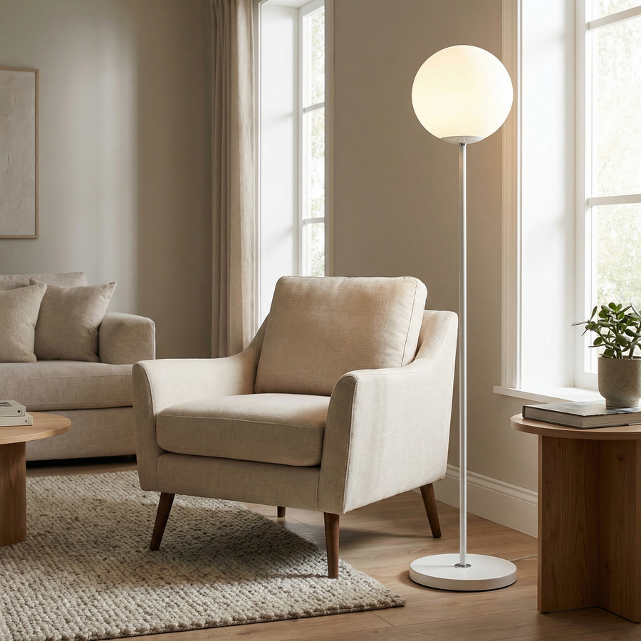 Nordic Globe Floor Lamp – Frosted Shade, Black or White