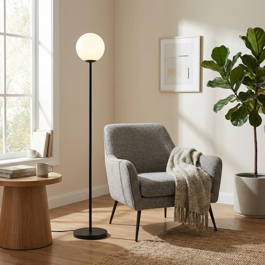 Nordic Globe Floor Lamp – Frosted Shade, Black or White