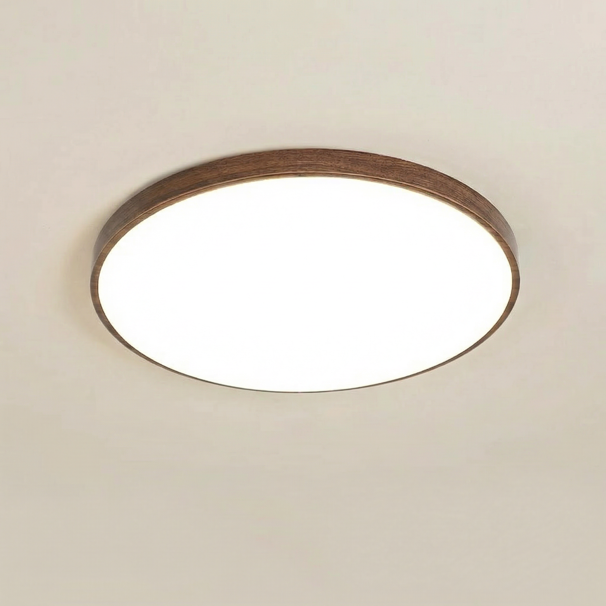 40cm Round Flush Mount LED Ceiling Light - Wood-Effect Trim, 3 Colour Temperatures