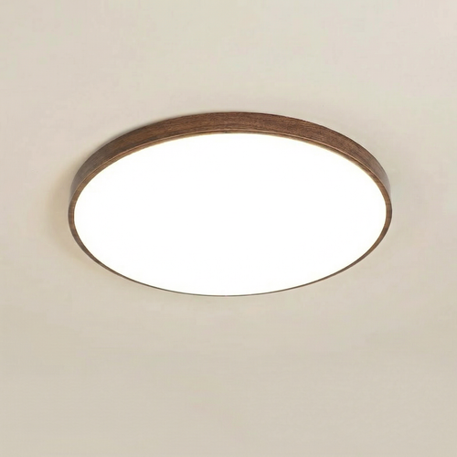 40cm Round Flush Mount LED Ceiling Light - Wood-Effect Trim, 3 Colour Temperatures