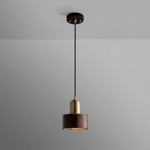 Japanese Walnut Wood Pendant Light – Cylinder E27