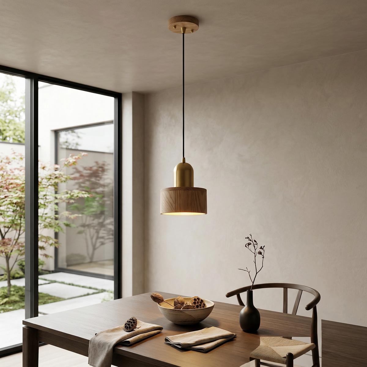 Japanese Walnut Wood Pendant Light – Cylinder E27