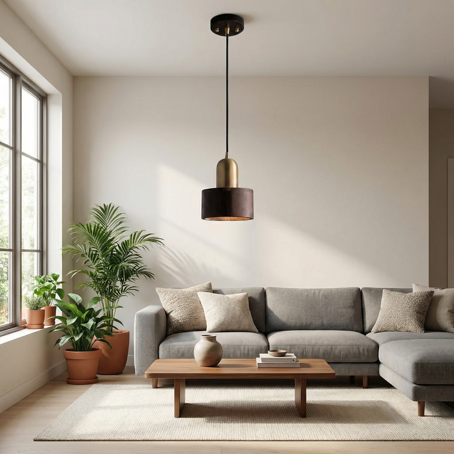 Japanese Walnut Wood Pendant Light – Cylinder E27