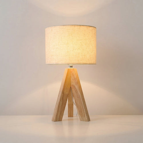 Nordic Wooden Tripod Table Lamp – Grey Shade