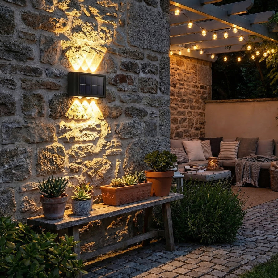 Solar Outdoor Wall Light – 6 LED Up & Down Garden Lamp