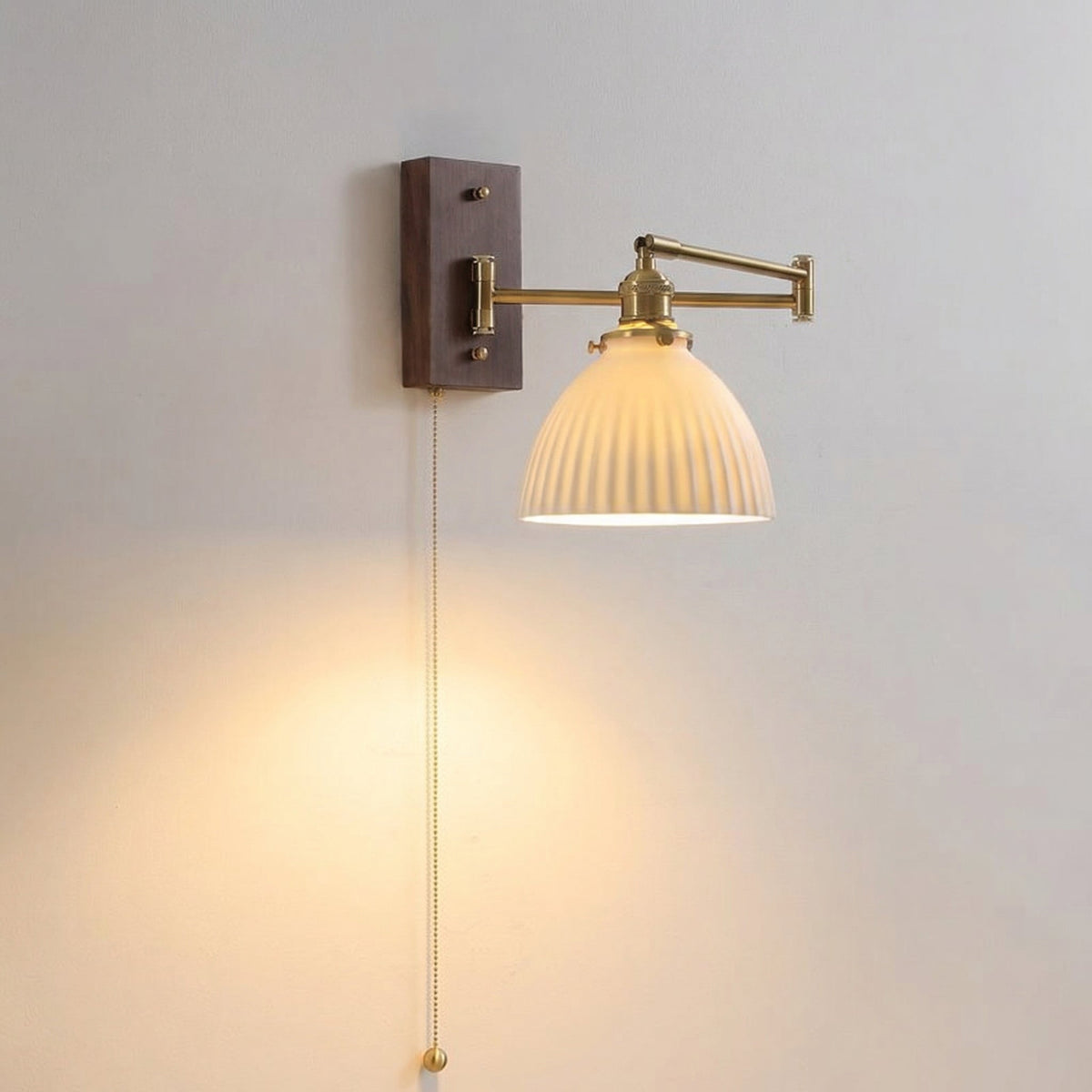Ceramic Dome Wall Light – Brass Swing Arm & Pull Cord