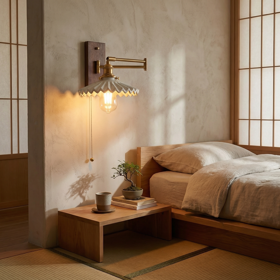Wave Porcelain Wall Light – Adjustable Brass Arm, Nordic Design