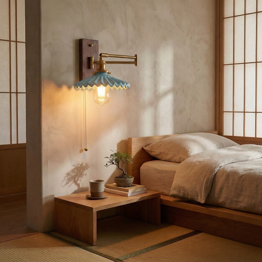 Wave Porcelain Wall Light – Adjustable Brass Arm, Nordic Design