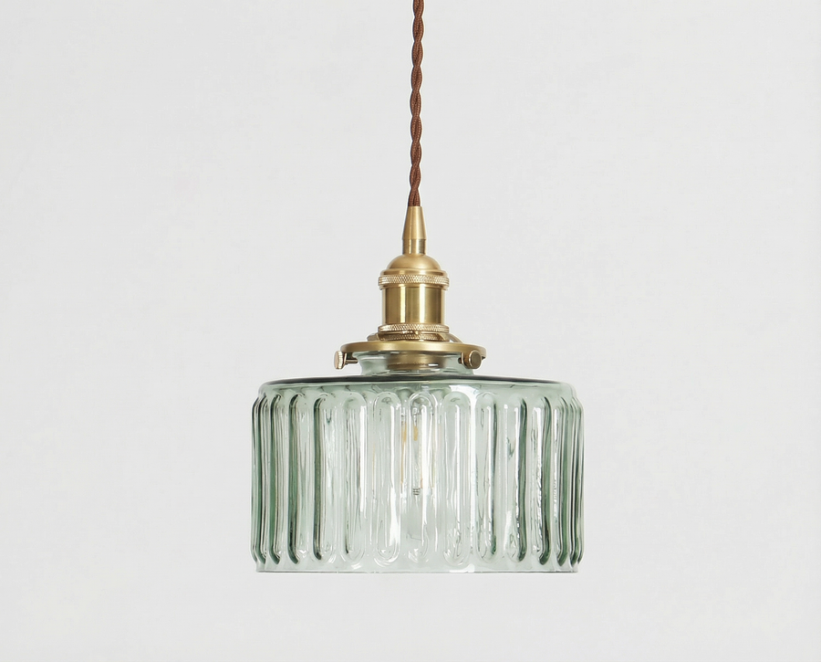 Vintage Brass Glass Pendant Light – Green or Clear Shade
