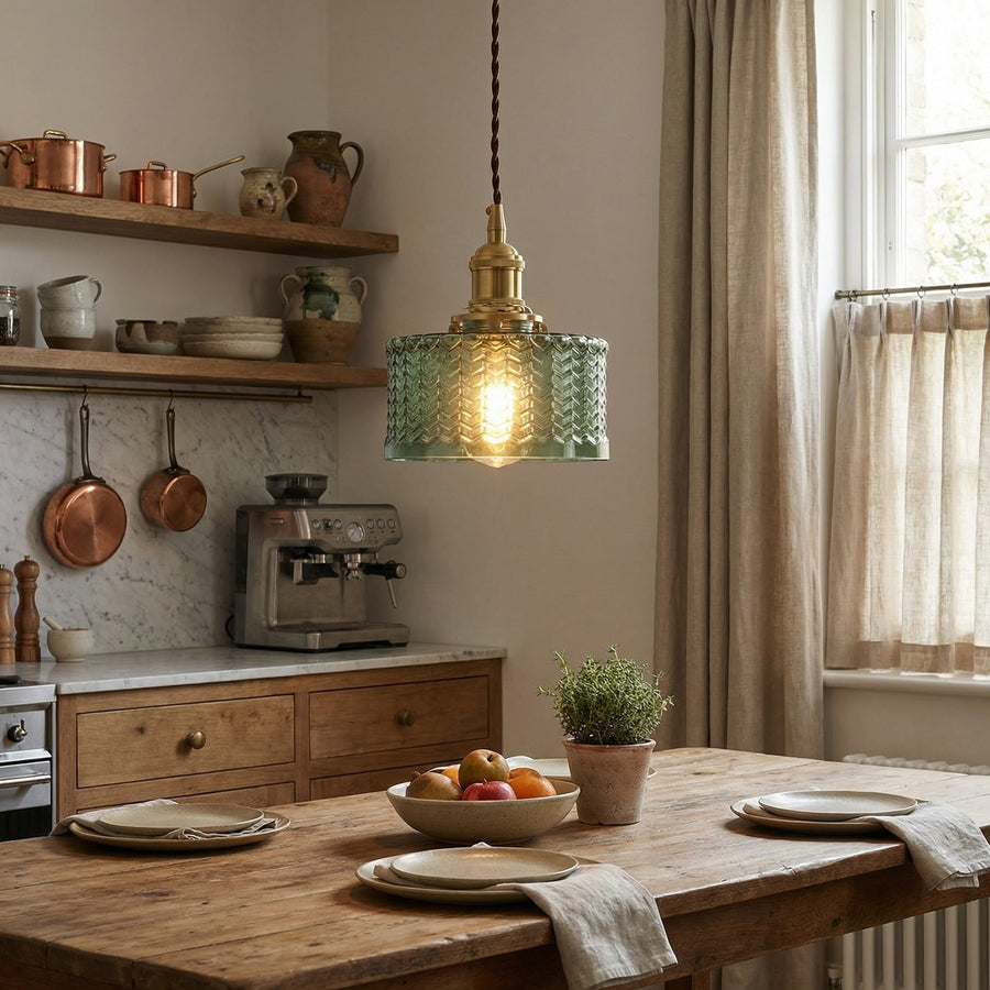 Vintage Brass Glass Pendant Light – Green or Clear Shade