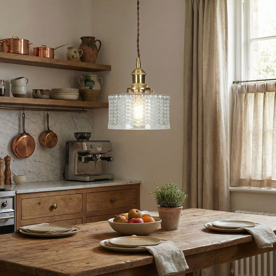Vintage Brass Glass Pendant Light – Green or Clear Shade