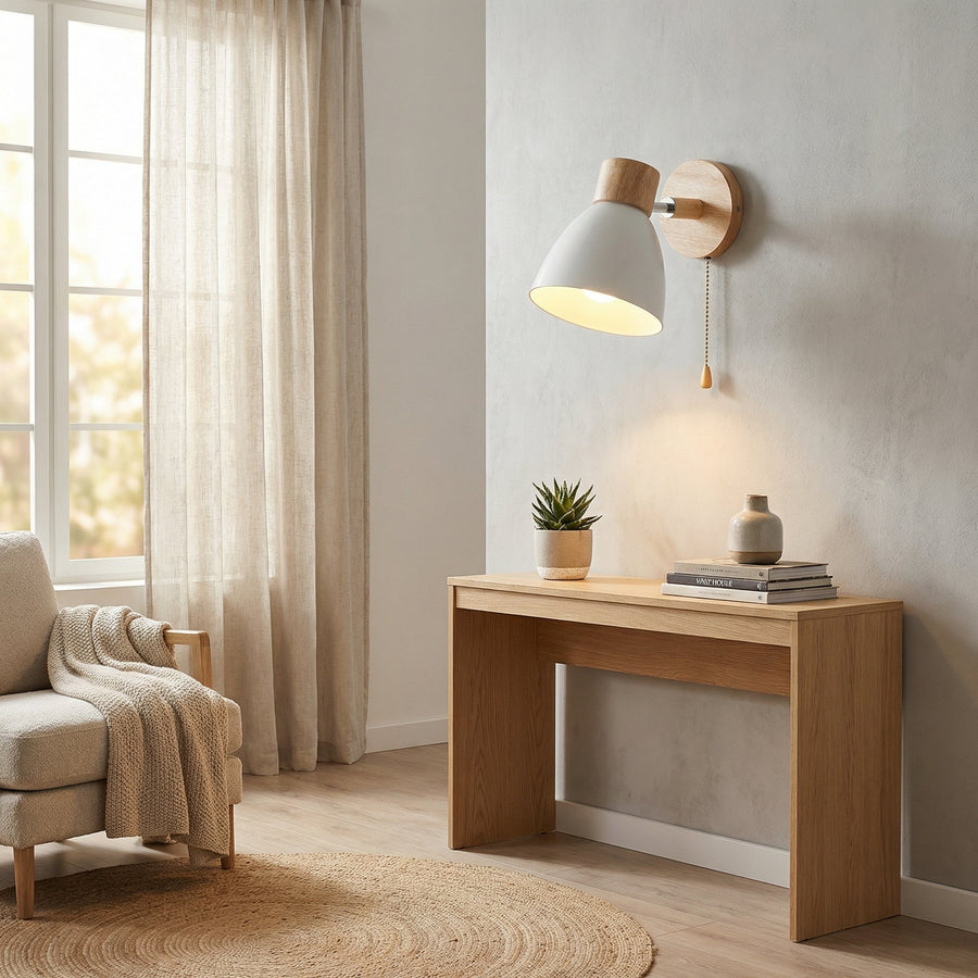Adjustable Wall Light with Pull Cord – Wood & Metal