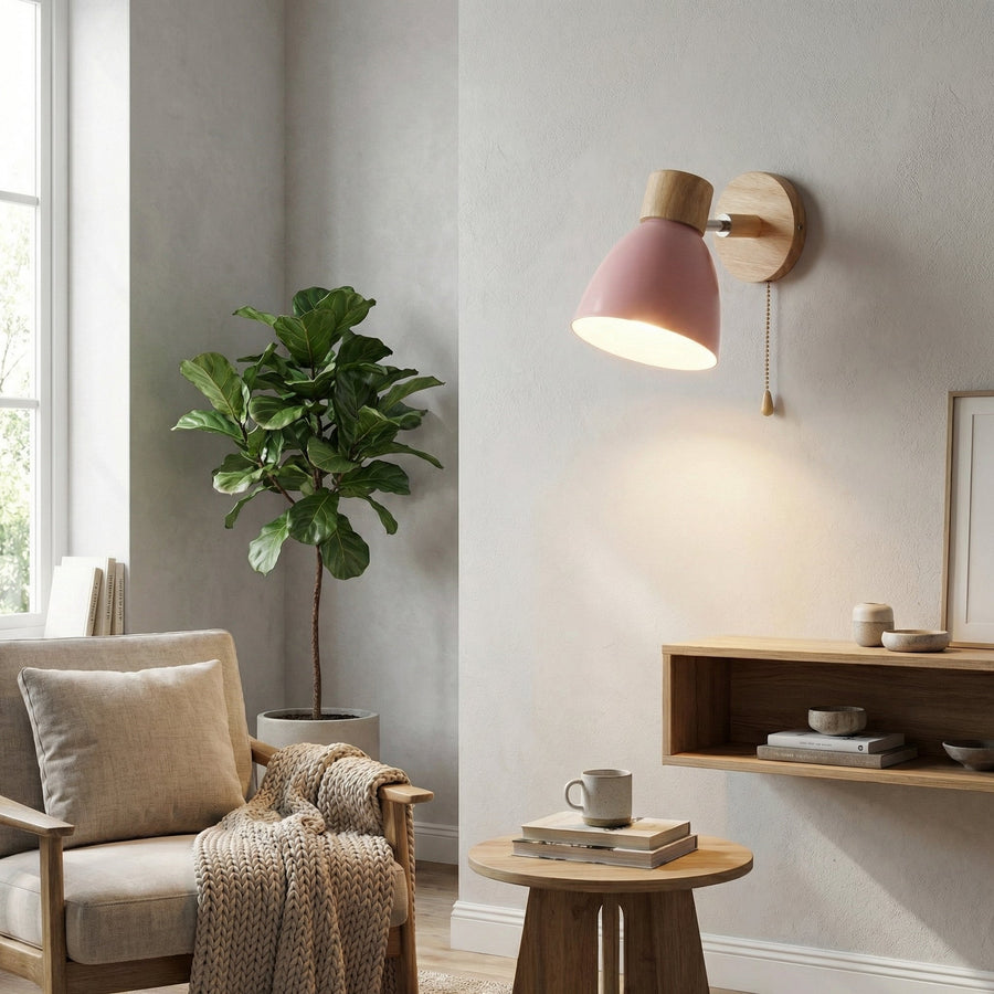 Adjustable Wall Light with Pull Cord – Wood & Metal