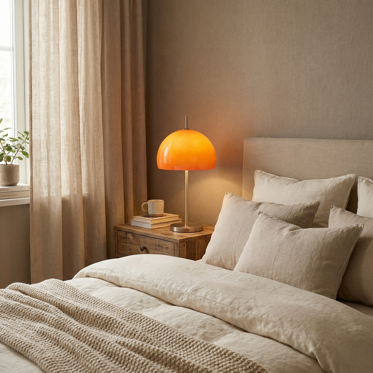 Bauhaus Mushroom Table Lamp – Orange Dome Design