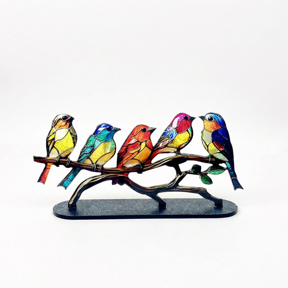 Colourful Acrylic Bird Ornament – Multi-Bird Branch Decor