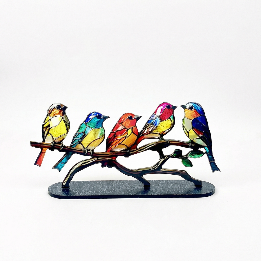 Colourful Acrylic Bird Ornament – Multi-Bird Branch Decor