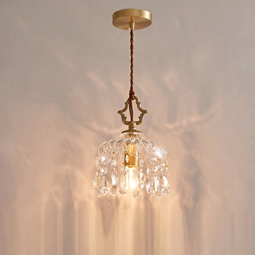Vintage Brass Crystal Pendant Light – French Glass E14 Lamp